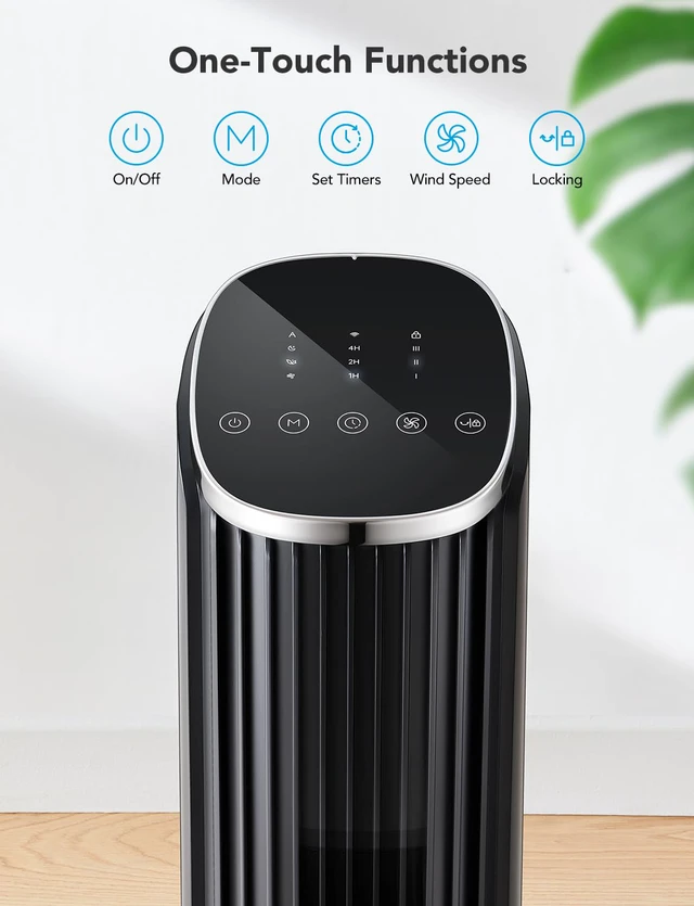 Alt view image 7 of 7 - 36 in. Black Tower Fan for Bedroom, 5 Modes 8 Speeds up to 25ft/s | Smart Floor Fan with App/Voice Control, Temp Sensor, 29dB Bladeless Oscillating Fan for Office, 24H Timer, Auto Cooling