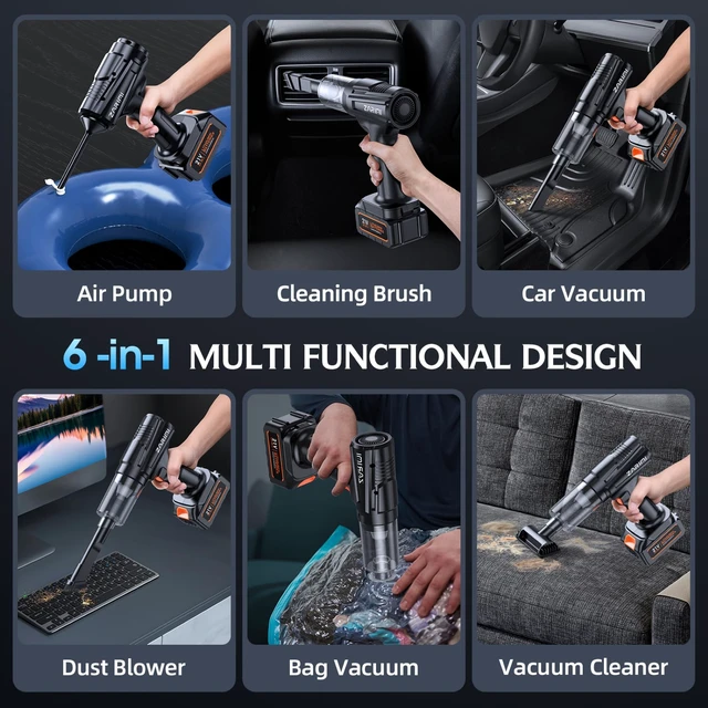 Alt view image 6 of 7 - Car Vacuum Portable Cordless, 50000Pa Strong Suction Brushless Motor, Handheld Vacuum with 2 Batteries & Charger, 6-in-1 Rechargeable Vacuum Cleaners for Home, Pet Hair & Keyboard Ink Black