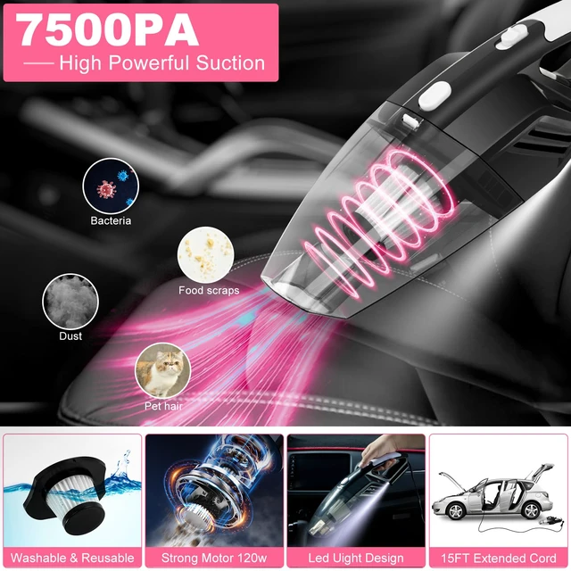 Alt view image 2 of 7 - 20Pcs Car Cleaning Kit, Interior Detailing Kit with High Power Handheld Vacuum, Detailing Brush Set, Windshield Tool, Pink Complete Auto Accessories for Women