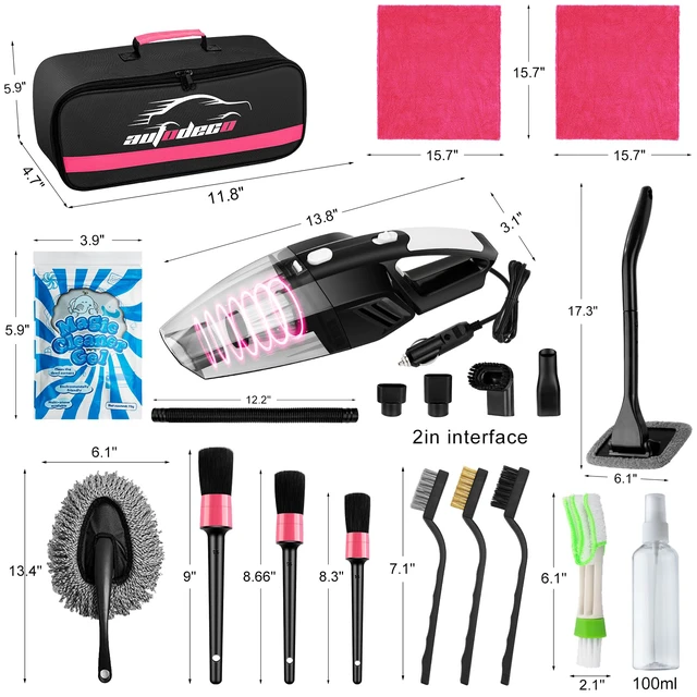 Alt view image 7 of 7 - 20Pcs Car Cleaning Kit, Interior Detailing Kit with High Power Handheld Vacuum, Detailing Brush Set, Windshield Tool, Pink Complete Auto Accessories for Women