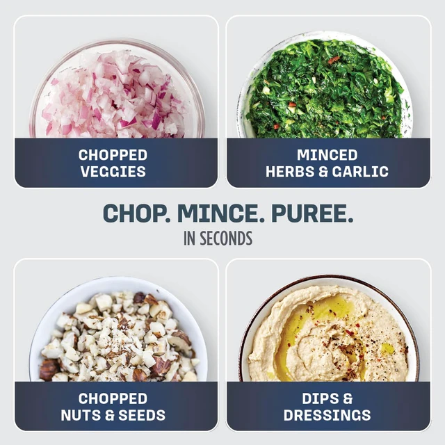 Alt view image 3 of 7 - Express Chop Manual Food Processor, 16oz Bowl, Gray, NJ100GR | One-touch pulse chops, grinds & purees garlic, herbs, nuts & more. 3-cup capacity, stainless blades, dishwasher safe.