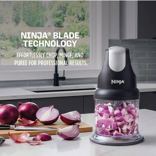 Alt view image 5 of 7 - Express Chop Manual Food Processor, 16oz Bowl, Gray, NJ100GR | One-touch pulse chops, grinds & purees garlic, herbs, nuts & more. 3-cup capacity, stainless blades, dishwasher safe.