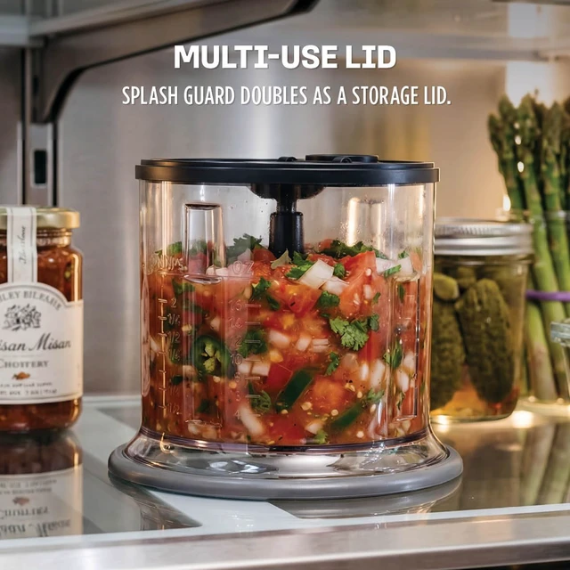 Alt view image 6 of 7 - Express Chop Manual Food Processor, 16oz Bowl, Gray, NJ100GR | One-touch pulse chops, grinds & purees garlic, herbs, nuts & more. 3-cup capacity, stainless blades, dishwasher safe.
