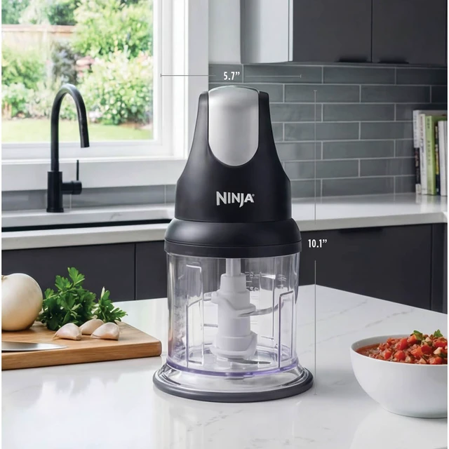 Alt view image 4 of 7 - Express Chop Manual Food Processor, 16oz Bowl, Gray, NJ100GR | One-touch pulse chops, grinds & purees garlic, herbs, nuts & more. 3-cup capacity, stainless blades, dishwasher safe.