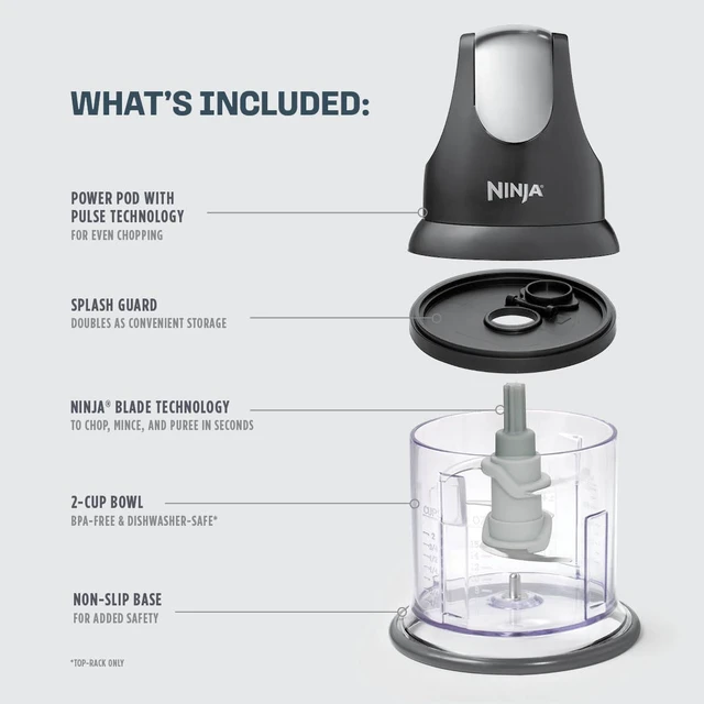 Alt view image 7 of 7 - Express Chop Manual Food Processor, 16oz Bowl, Gray, NJ100GR | One-touch pulse chops, grinds & purees garlic, herbs, nuts & more. 3-cup capacity, stainless blades, dishwasher safe.