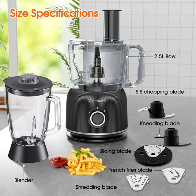 Alt view image 6 of 7 - Food Processor and Blender Combo, 88 oz Food Chopper | Kitchen Appliance for Meat Vegetable and Dough, 70oz 800W Glass Jar Blender with 2 Speeds and Pulse for Smoothie, Upgrade