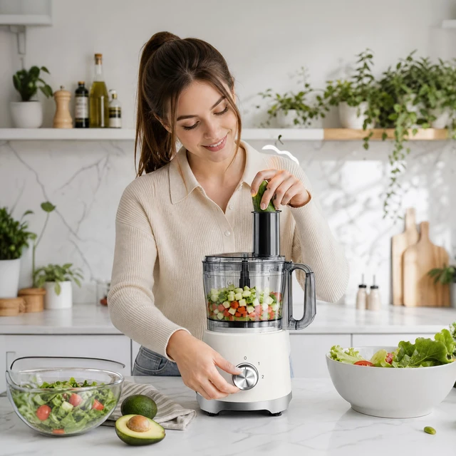 Alt view image 4 of 7 - Electric Food Processor 10.5 Cup, Multi-Function Vegetable Chopper with French Fry Slicer, Dough Mixer, Easy to Clean, Secure Design, Stainless Steel, for Vegetables, Smoothie, Fruit