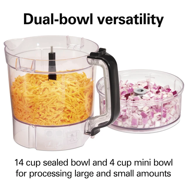 Alt view image 2 of 7 - Stack & Snap 14 Cup Food Processor and Vegetable Chopper | Dishwasher Safe Stainless Steel Blades | 3-Speed 500 Watt Motor | Includes 4-Cup Mini Food Processor Bowl | Black | 70585