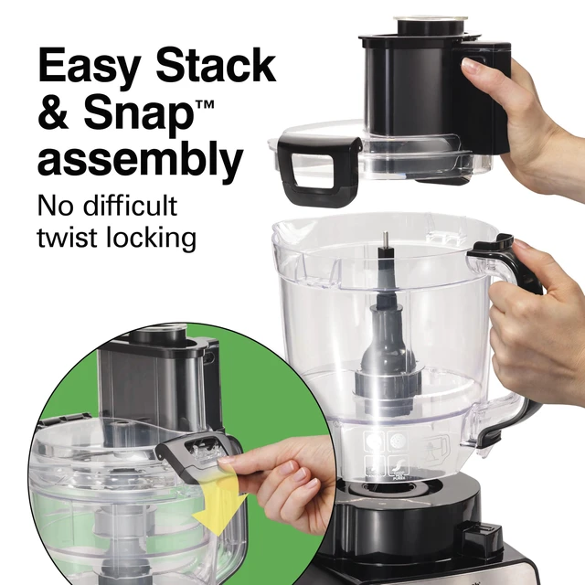 Alt view image 4 of 7 - Stack & Snap 14 Cup Food Processor and Vegetable Chopper | Dishwasher Safe Stainless Steel Blades | 3-Speed 500 Watt Motor | Includes 4-Cup Mini Food Processor Bowl | Black | 70585