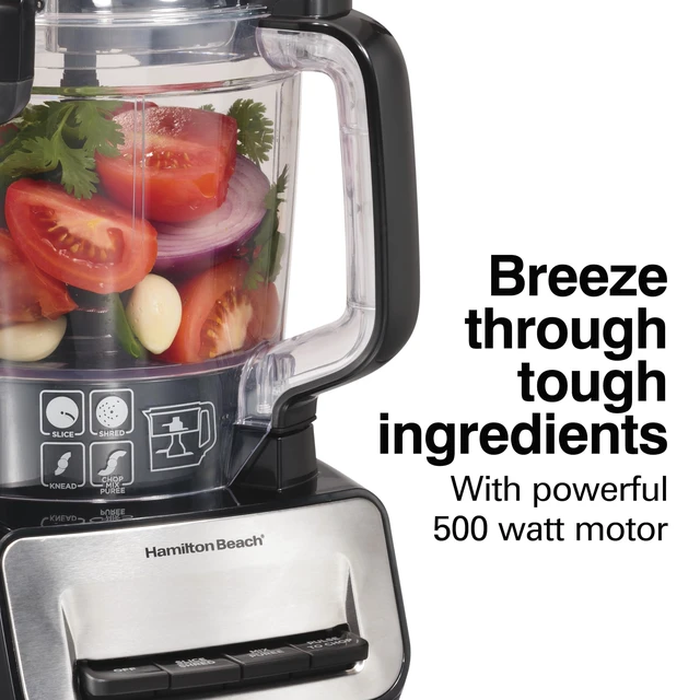 Alt view image 6 of 7 - Stack & Snap 14 Cup Food Processor and Vegetable Chopper | Dishwasher Safe Stainless Steel Blades | 3-Speed 500 Watt Motor | Includes 4-Cup Mini Food Processor Bowl | Black | 70585