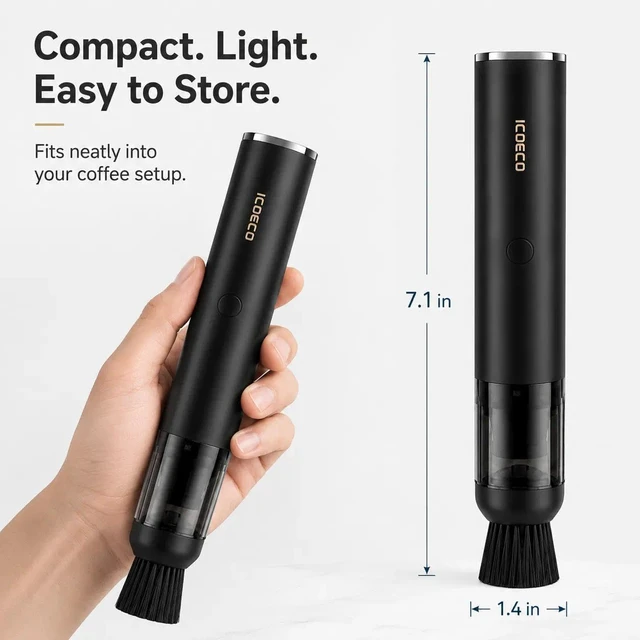 Alt view image 7 of 7 - Barista Coffee Vacuum Cleaner for Coffee Grinders & Espresso Machines | Coffee grounds vacuum for Barista Stations, 4 heads, soft bristle brush, angled nozzle, blower tip, USB-C rechargeable
