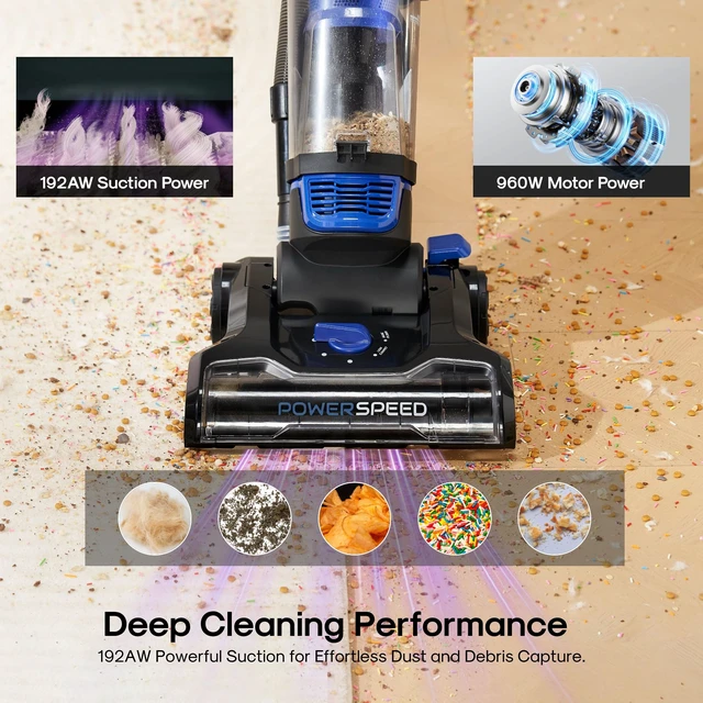 Alt view image 2 of 7 - Lightweight Powerful Upright Vacuum Cleaner for Carpet and Hard Floor, PowerSpeed, New Model,Blue,black/New Model