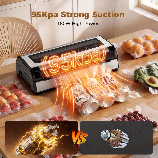 Alt view image 3 of 7 - Food Vacuum Sealer Machine, 6-in-1 Automatic Vacuum Sealer for Food | food sealer with Built-in Cutter & Bag Storage, 180W Powerful Complete Kit with 2 Rolls & 10 Bags for Dry/Moist/Canister