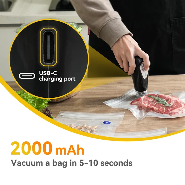 Alt view image 3 of 7 - Handheld Vacuum Sealer, Portable & Rechargeable Design | Powerful Compact Cordless Vacuum Sealer for Seal Meal Saver & Storage, Works with valved Bags, Zipper Bags and Containers
