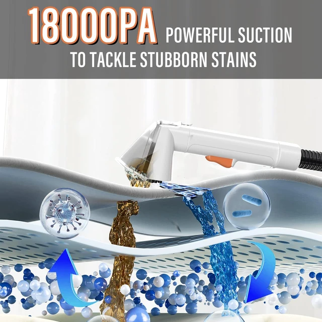Alt view image 2 of 7 - Upholstery Cleaner Machine, 18Kpa Pet Stain Extractor(white) | Portable spot cleaner for carpets, sofas, car interiors, and pet stains with strong 18Kpa suction power.