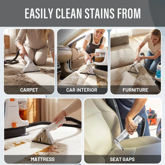 Alt view image 6 of 7 - Upholstery Cleaner Machine, 18Kpa Pet Stain Extractor(white) | Portable spot cleaner for carpets, sofas, car interiors, and pet stains with strong 18Kpa suction power.