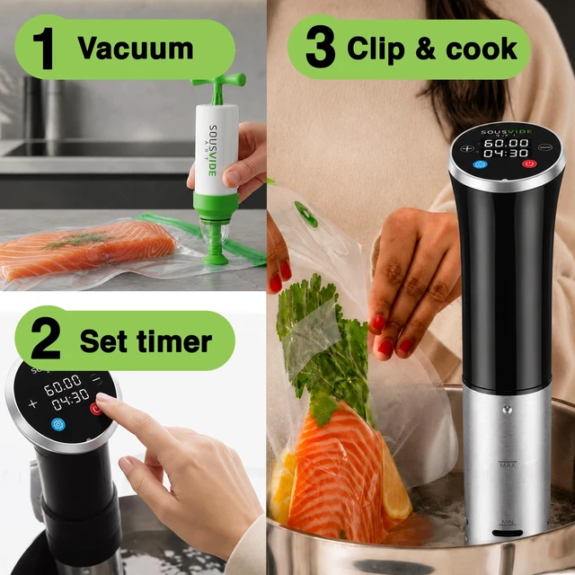 Alt view image 5 of 7 - Sous Vide Immersion Cooker Kit - Machine with Digital Timer, Temp Control, 30 Bags, Vacuum Pump, Suvee Cooker Gift for Chefs