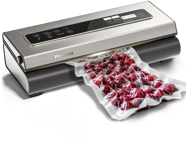 Main image of 90kPa Vacuum Sealer Dry/Moist Modes 2 Bag Rolls & 5 Pre-cut Bags | 6-in-1 Compact Vacuum Food Sealing Machine, Smart Suction, Stainless Steel Panel, External Vacuum for Jars, Cutter
