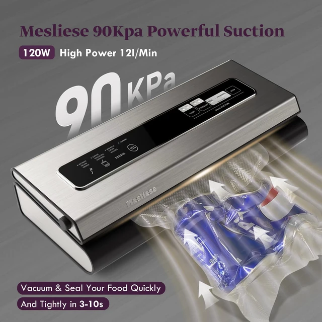Alt view image 3 of 7 - 90kPa Vacuum Sealer Dry/Moist Modes 2 Bag Rolls & 5 Pre-cut Bags | 6-in-1 Compact Vacuum Food Sealing Machine, Smart Suction, Stainless Steel Panel, External Vacuum for Jars, Cutter