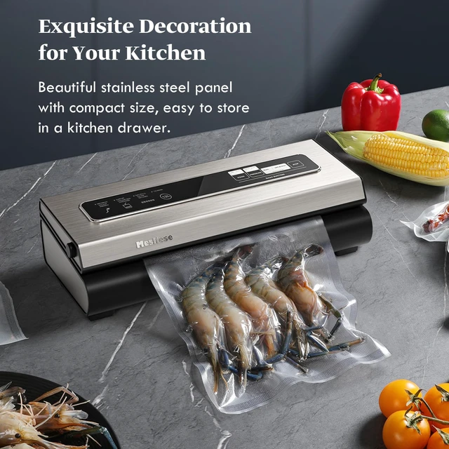 Alt view image 5 of 7 - 90kPa Vacuum Sealer Dry/Moist Modes 2 Bag Rolls & 5 Pre-cut Bags | 6-in-1 Compact Vacuum Food Sealing Machine, Smart Suction, Stainless Steel Panel, External Vacuum for Jars, Cutter