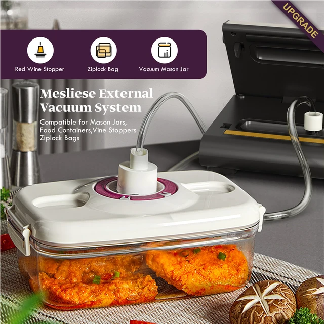 Alt view image 6 of 7 - 90kPa Vacuum Sealer Dry/Moist Modes 2 Bag Rolls & 5 Pre-cut Bags | 6-in-1 Compact Vacuum Food Sealing Machine, Smart Suction, Stainless Steel Panel, External Vacuum for Jars, Cutter