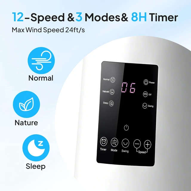 Alt view image 3 of 7 - 38inch Bladeless Tower Fan, Quiet Smart Bladeless Fan with BLDC Motor, 70°Oscillating Cooling Fan with 12 Speeds, 3 Modes, 8H Timer, Compact Tower Fan with Remote, Safe Design for Home, Bedroom
