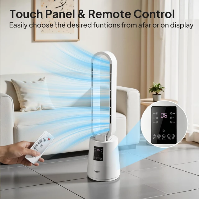 Alt view image 5 of 7 - 38inch Bladeless Tower Fan, Quiet Smart Bladeless Fan with BLDC Motor, 70°Oscillating Cooling Fan with 12 Speeds, 3 Modes, 8H Timer, Compact Tower Fan with Remote, Safe Design for Home, Bedroom