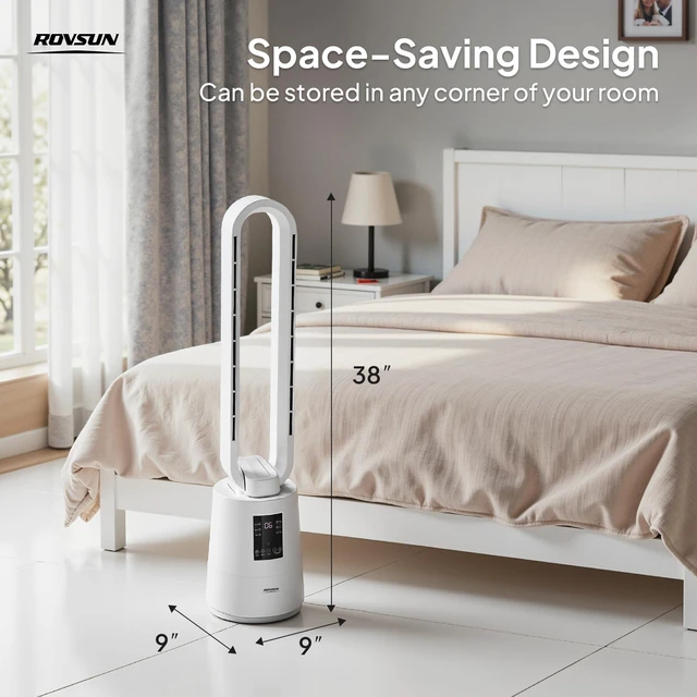 Alt view image 7 of 7 - 38inch Bladeless Tower Fan, Quiet Smart Bladeless Fan with BLDC Motor, 70°Oscillating Cooling Fan with 12 Speeds, 3 Modes, 8H Timer, Compact Tower Fan with Remote, Safe Design for Home, Bedroom