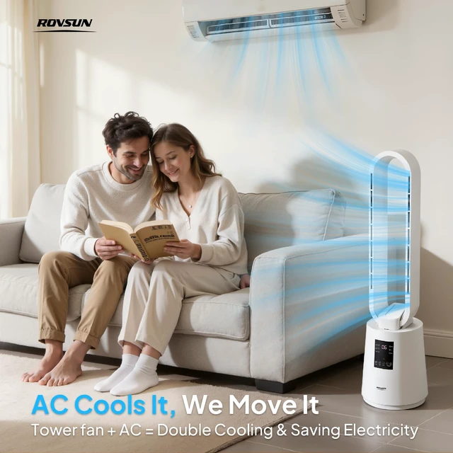 Alt view image 6 of 7 - 38inch Bladeless Tower Fan, Quiet Smart Bladeless Fan with BLDC Motor, 70°Oscillating Cooling Fan with 12 Speeds, 3 Modes, 8H Timer, Compact Tower Fan with Remote, Safe Design for Home, Bedroom