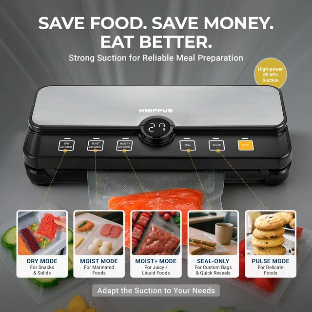 Alt view image 2 of 5 - KS6607BX Vacuum Sealer Machine, Dry, Moist & Liquid Modes, Powerful Suction Food Preservation System, Compact Smart Design for Fresh and Organized Kitchens