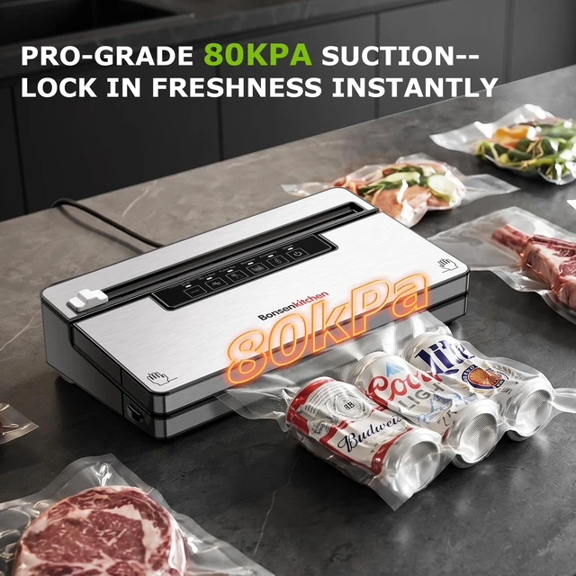 Alt view image 2 of 7 - Vacuum Sealer Machine,80 kPa Powerful Suction,Silver | Multi-Functional Food Vacuum Sealer With Removable Drip Tray,Built-in Cutter & Bag Storage,1 Roll & 5 Vacuum Bags