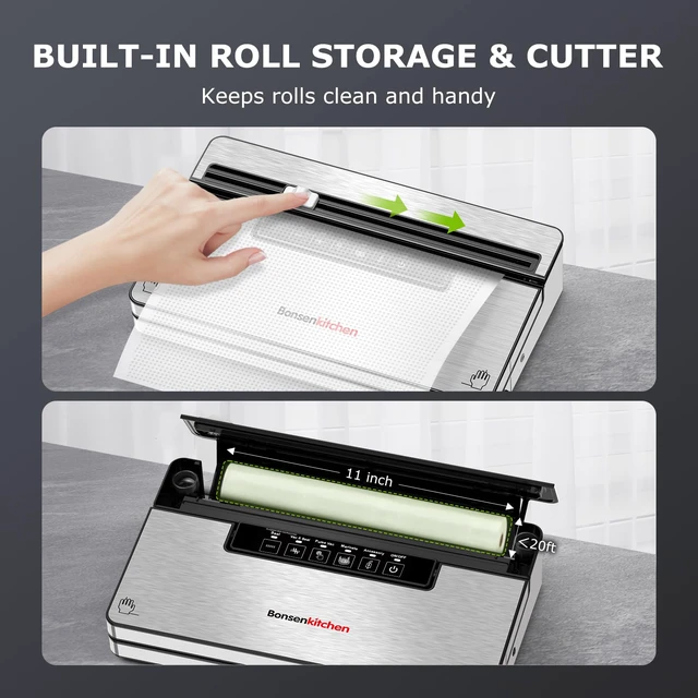 Alt view image 4 of 7 - Vacuum Sealer Machine,80 kPa Powerful Suction,Silver | Multi-Functional Food Vacuum Sealer With Removable Drip Tray,Built-in Cutter & Bag Storage,1 Roll & 5 Vacuum Bags