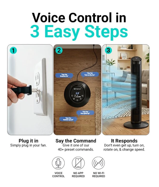 Alt view image 2 of 7 - SmartVoice 29 Tower Fan, Wi-Fi Free Voice Control, Smart Tower Fan for Bedroom, 70° Oscillating, 3 Wind Speeds, 15-Hr Timer, Sleep Mode & Remote Control