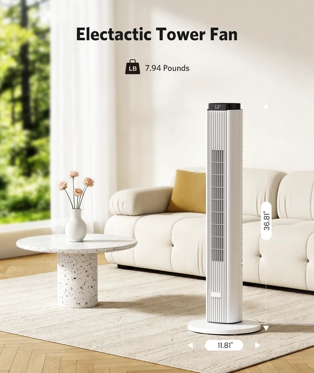 Alt view image 6 of 7 - 36 Inch Tower Fan for Bedroom, 23ft/s Velocity, Oscillating Standing Fans for Room with 6 Speeds, 4 Modes, LED Display, 12H Timer, 80° Bladeless Floor Fans with Remote, Living Room, Office, Home