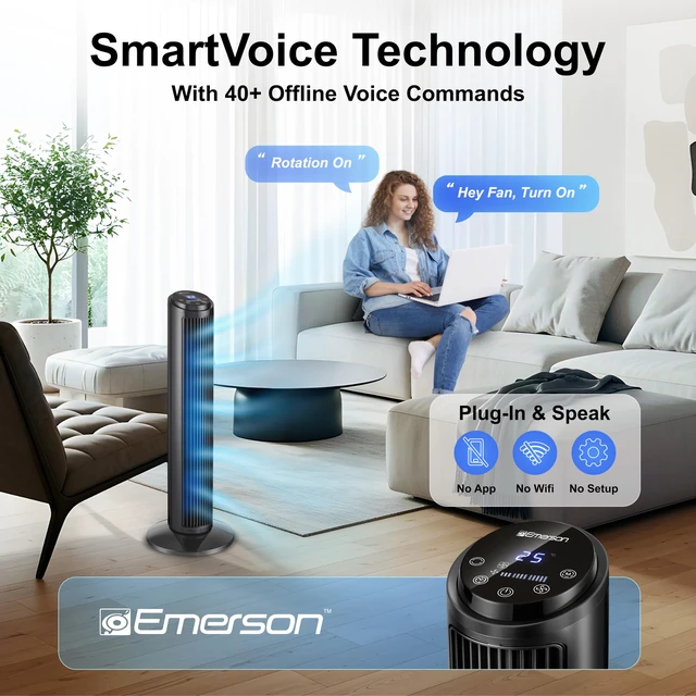 Alt view image 3 of 7 - SmartVoice 29 Tower Fan, Wi-Fi Free Voice Control, Smart Tower Fan for Bedroom, 70° Oscillating, 3 Wind Speeds, 15-Hr Timer, Sleep Mode & Remote Control