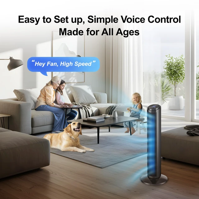 Alt view image 4 of 7 - SmartVoice 29 Tower Fan, Wi-Fi Free Voice Control, Smart Tower Fan for Bedroom, 70° Oscillating, 3 Wind Speeds, 15-Hr Timer, Sleep Mode & Remote Control