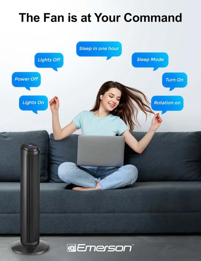 Alt view image 5 of 7 - SmartVoice 29 Tower Fan, Wi-Fi Free Voice Control, Smart Tower Fan for Bedroom, 70° Oscillating, 3 Wind Speeds, 15-Hr Timer, Sleep Mode & Remote Control