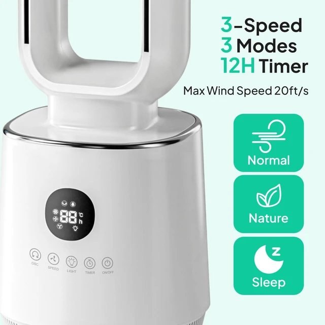 Alt view image 3 of 7 - 32" Bladeless Fan, Quiet Bladeless Tower Fan for Bedroom, Smart Portable Cooling Fan with Remote, 90°Oscillating Tower Fan with 12H Timer, 3 Speeds, 3 Modes for Home, Bedroom, Dorm, Office