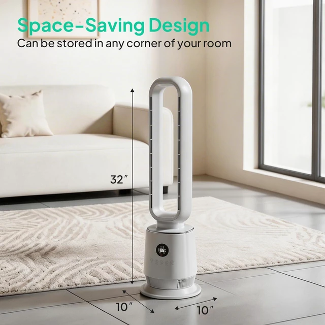 Alt view image 6 of 7 - 32" Bladeless Fan, Quiet Bladeless Tower Fan for Bedroom, Smart Portable Cooling Fan with Remote, 90°Oscillating Tower Fan with 12H Timer, 3 Speeds, 3 Modes for Home, Bedroom, Dorm, Office