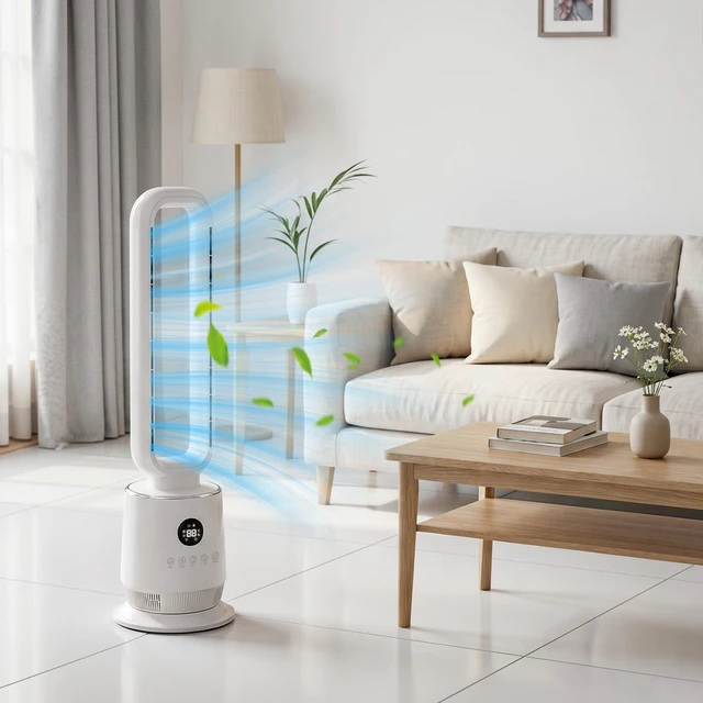 Alt view image 7 of 7 - 32" Bladeless Fan, Quiet Bladeless Tower Fan for Bedroom, Smart Portable Cooling Fan with Remote, 90°Oscillating Tower Fan with 12H Timer, 3 Speeds, 3 Modes for Home, Bedroom, Dorm, Office