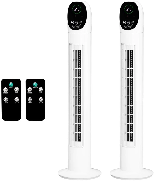 Main image of 34" Tower Fan with Remote Control, Bladeless Floor Fan with 3 Modes 3 Speeds & Digital Display, Standing Fan with Oscillating, 9H Timer, Quiet Fan for Cooling Bedroom, Home, 2-Pack