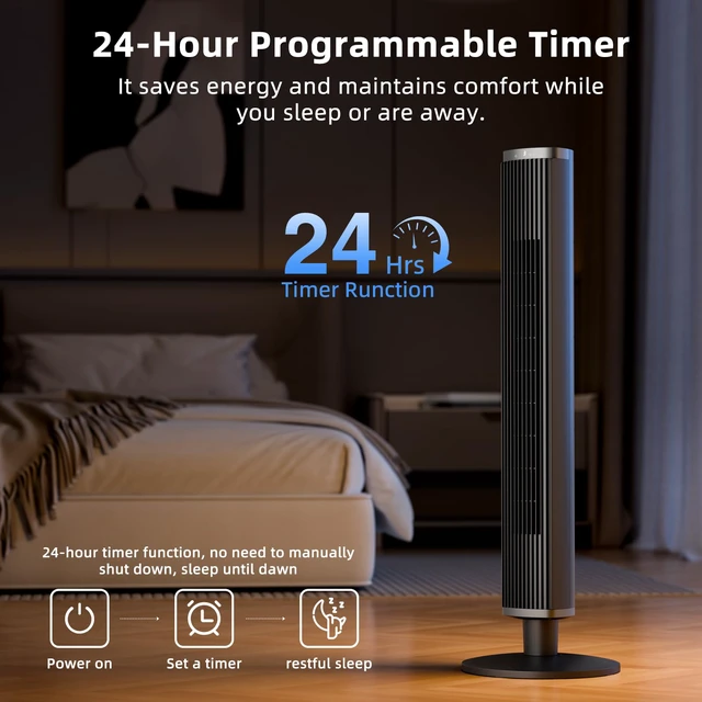 Alt view image 4 of 7 - Tower Fan with Remote, 6 Speeds, 4 Modes, 24H Timer, 60° Oscillation for Bedroom, Office, Kitchen, 41-Inch Bladeless Tower Fan,Black