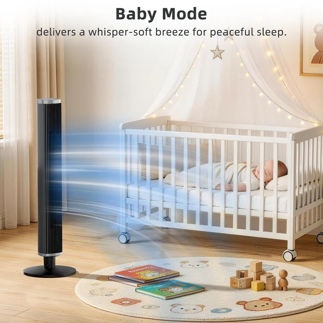 Alt view image 5 of 7 - Tower Fan with Remote, 6 Speeds, 4 Modes, 24H Timer, 60° Oscillation for Bedroom, Office, Kitchen, 41-Inch Bladeless Tower Fan,Black