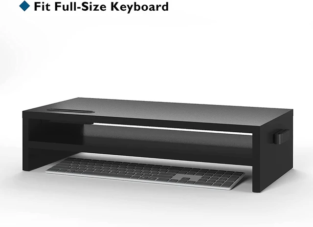 Alt view image 2 of 7 - Wood Monitor Stand Riser, 2-Tier Desktop Organizer | Ergonomic Computer Stand for Desk, Cable Management, Cellphone Holder, 21.3 Inch Shelf, Black