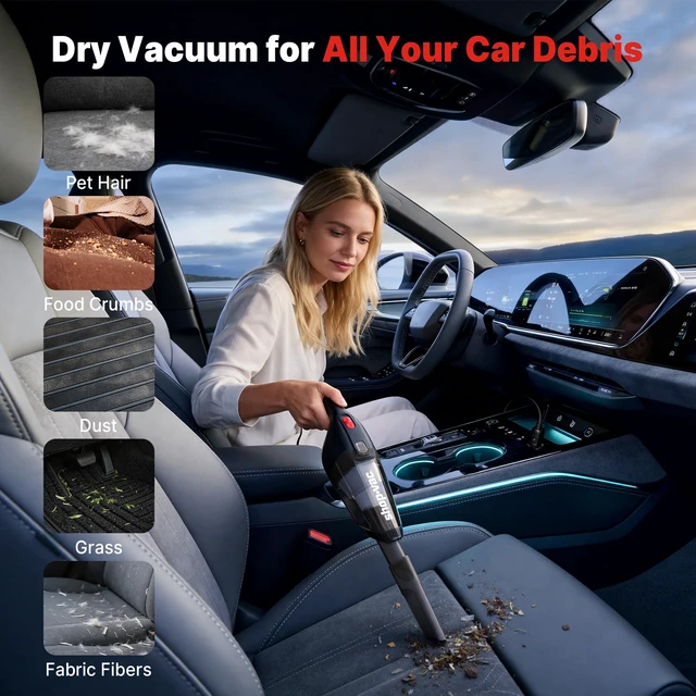 Alt view image 4 of 7 - 12V Car Vacuum Cleaner, 7000 Pa Handheld Vacuum, 16 FT Cord, Black | 7000 Pa Suction Power Portable Vacuum Cleaner for Deep Interior Detail Cleaning, Multiple Nozzles, Cigarette Lighter Plug