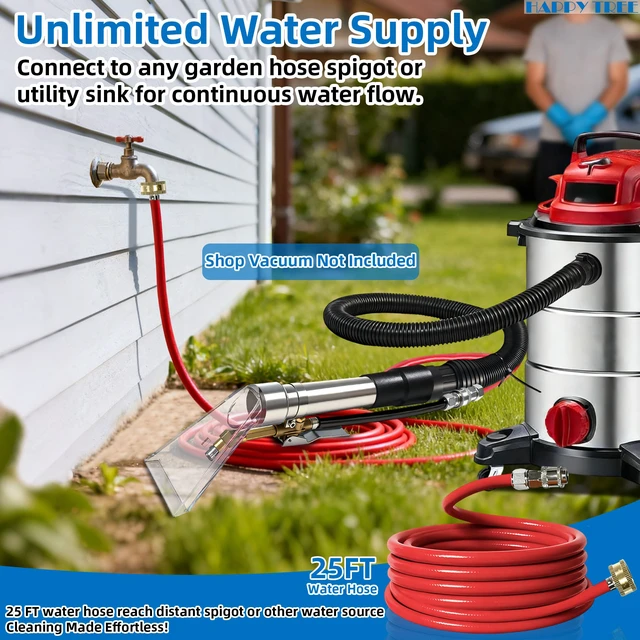 Alt view image 3 of 6 - Universal Fit All Brands' Shop Vac Extractor Hose Kit Adapter Wet-Dry Extraction Accessory for Upholstery & Carpet Cleaning Auto Detailing Wet Vaccum Accessories with 25 Feet Water Hose