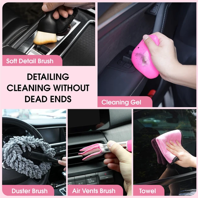Alt view image 7 of 7 - 25pcs Car Cleaning Kit, Pink Interior Detailing Kit with High Power Vacuum Portable Cordless, Handheld Vacuum Cleaner for Home, Car, Pet Hair, Keyboard, Complete Auto Accessories for Gift
