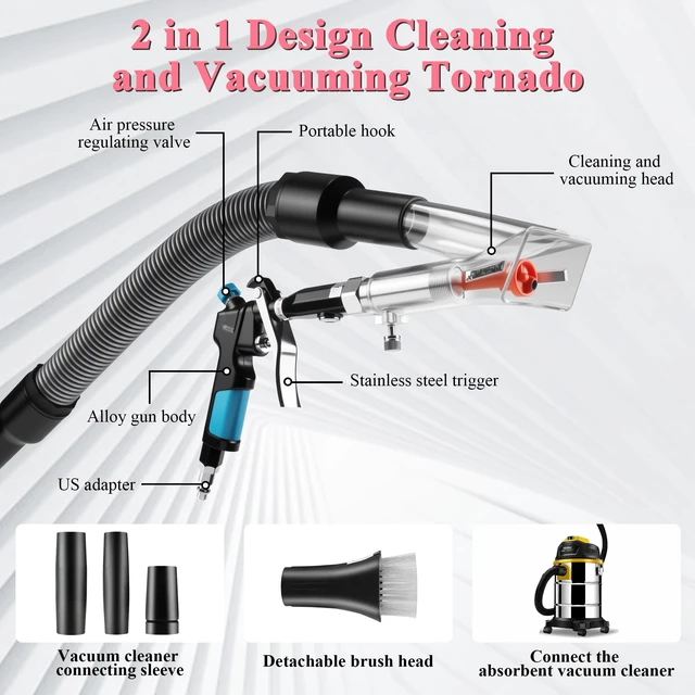 Alt view image 4 of 7 - 2in1 Car Cleaning Gun Detailing Dry Air Blow Gun & Vacunm Gun for Car | Multi-Purpose Vortex Air Cleaning Tool Detachable Sprinkler Head for Quickly Blasts Dirt from Surface with Air Compressor