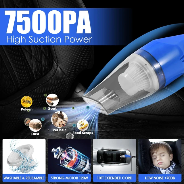 Alt view image 2 of 7 - 18PCS Car Cleaning Kit, Car Interior Detailing Kit with Blue High Power Handheld Vacuum, Detailing Brush Set, Windshield Cleaner, Cleaning Gel, Complete Auto Accessories for Men, Women
