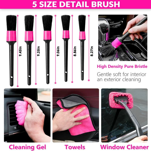 Alt view image 6 of 7 - Car Cleaning Kit with High Power Car Vacuum Detailing Kit | Cute Pink, 8000Pa Suction, 15ft Long Cord, 24piece Set, Interior Cleaning Deep Cleaning, Car Accessories Gift For Women